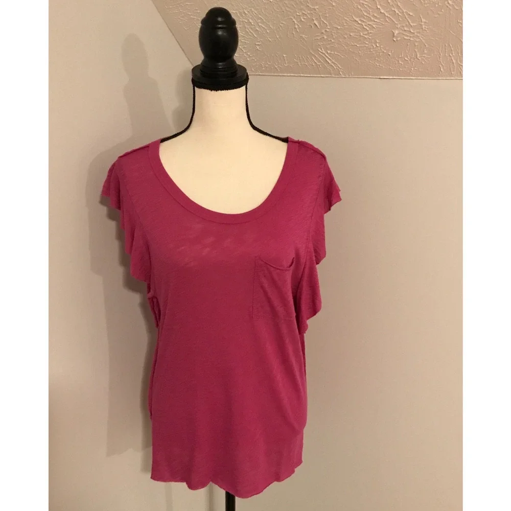 Free People We The Free So Easy Flutter Tee XS Raspberry Short Sleeve Boho Top